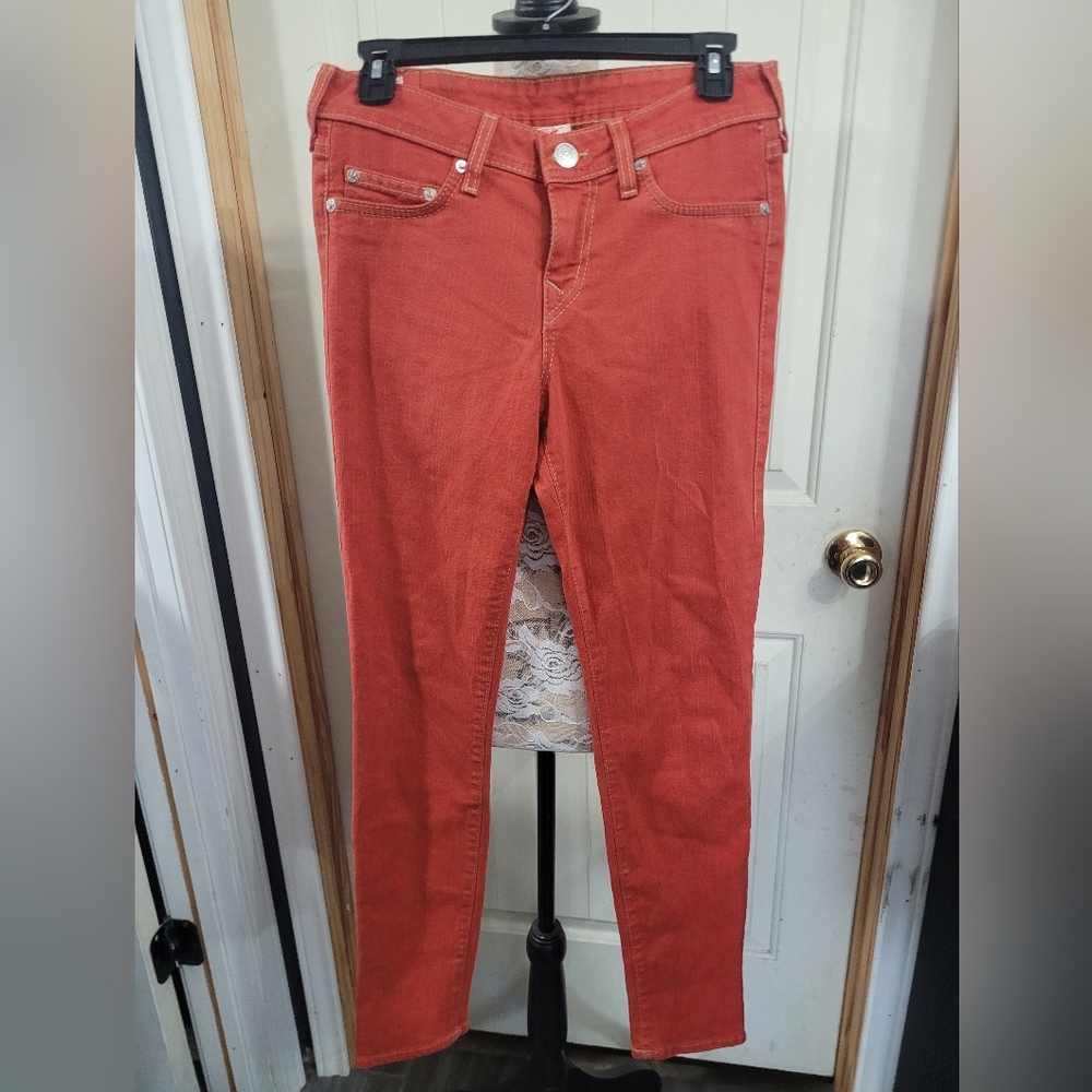 TRE RELIGION  SKINNY ANKLE DENIM USA STRETCH RED/ ORANGE JEANS